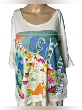 Disney Alice in Wonderland graphic Tee,ruffle sleeves,embroidered,beads.L. NWT